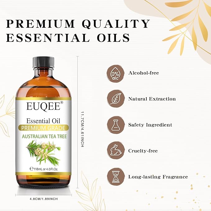 Australian Tea Tree Essential Oil (4 oz/118 ml) Premium Grade Australian Tea Tree Oil Essential, Perfect for Diffusers, Humidifier, Candle Making, Soap & Candle Making