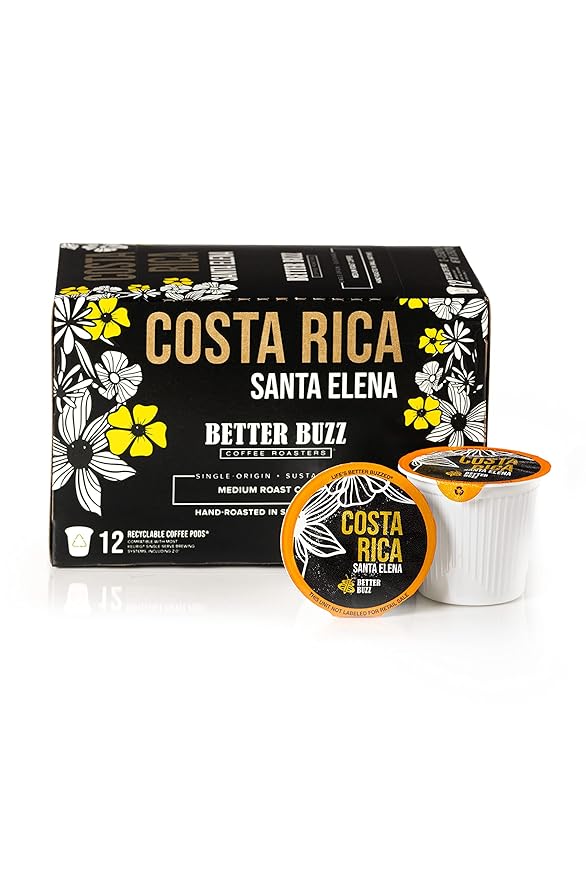 Better Buzz Costa Rica Medium Roast Coffee Pods 12ct., California Solar Energy Produced Recyclable Coffee Pods, Small Batch Roasted Single Origin Coffee, K-Cup Compatible, Life's Better Buzzed