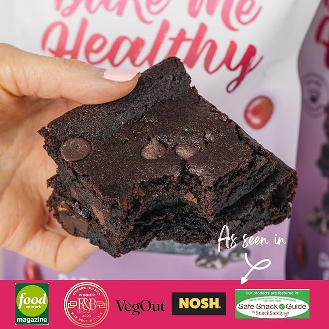 Bake Me Healthy Gluten Free Dark Chocolate Brownie Baking Mix - Vegan Brownie - Non-GMO, 35% Lower Sugar, Allergy-Friendly, Plant-Based, Easy to Make, 12.7oz/ 359g Resealable Pouch (Pack of 1)