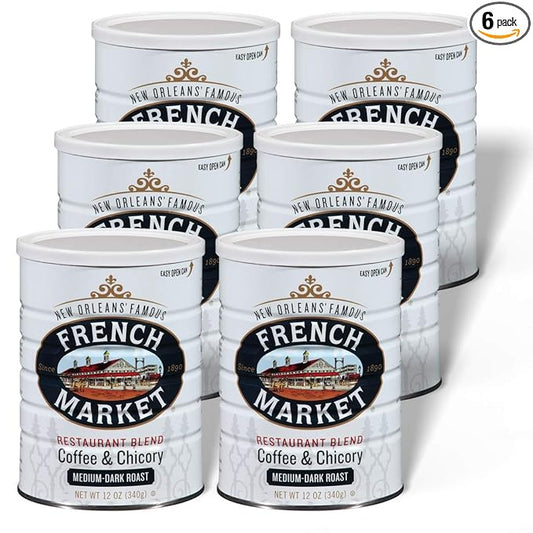 French Market Coffee & Chicory Restaurant Blend Medium-Dark Roast Ground Coffee, 12oz Can (Pack of 6)