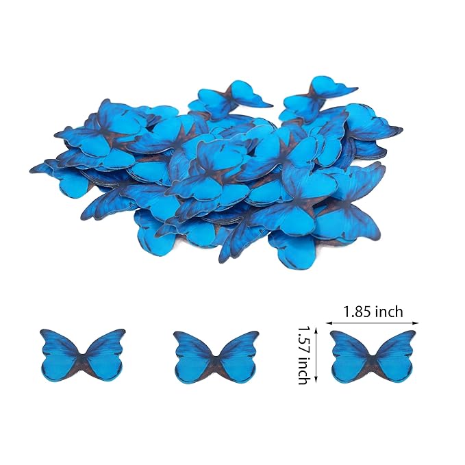 48Pcs Edible Wafer Paper Butterfly Cupcake Toppers 3D Cake Realistic Butterfly Dessert Decoration for Birthday Party Wedding Food Decorations - Bule