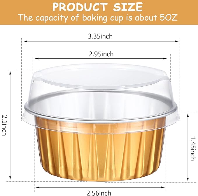 150 Pcs Cupcake Liners with Lids 5 oz Aluminum Foil Cupcake Baking Cups Disposable Ramekins Muffin Cups Mini Aluminum Pans with Lids Holder for Creme Brulee(Gold Silver Pink Blue)