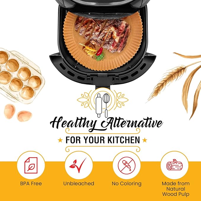 6.3??Small Round Air Fryer Liners, 2-4 qt Airfryer Paper Liners, 125Pcs Disposable parchment paper for air fryer ??Non-Stick and Oil Proof for Easy Cleanup by Baker's Signature