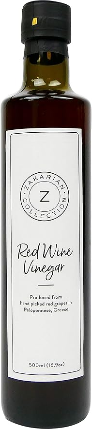 Zakarian: Red Wine Vinegar - Made from Organic Greek Red Grapes - 500 ml - Intense, Refined Flavor - Rich in Antioxidants - Best Served with Extra Virgin Olive Oil on Salads, Seafood and More