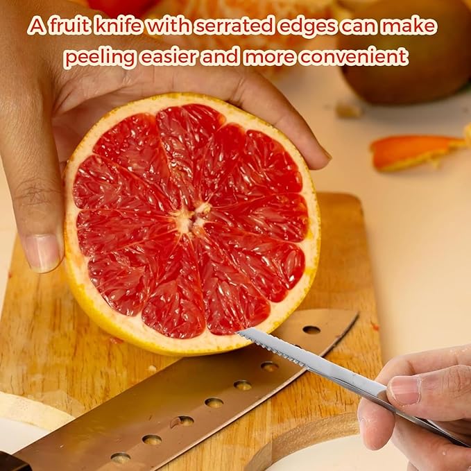 5Pcs Grapefruit Spoons and 3 Pcs Knives Set, Stainless Steel Grapefruit Utensils with Serrated Edge for Easy Cutting & Scooping, Rust-Proof Kitchen Tool for Avocado, Oranges and Melons