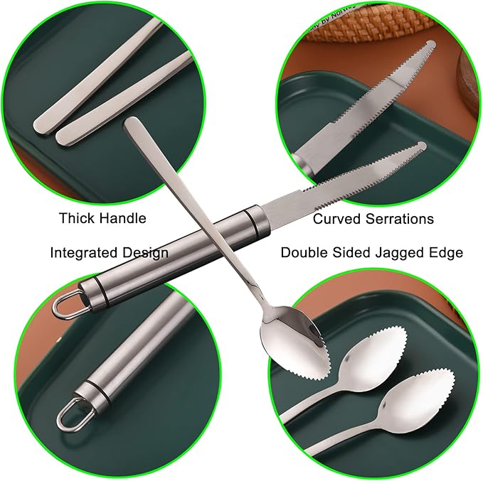 Grapefruit knife & Grapefruit Spoons, Grapefruit Utensil 3 Pieces Set, Stainless Steel Serrated Edges Grapefruit Knife and Spoon, Dishwasher Safe & Kitchen Utensils (Silver)