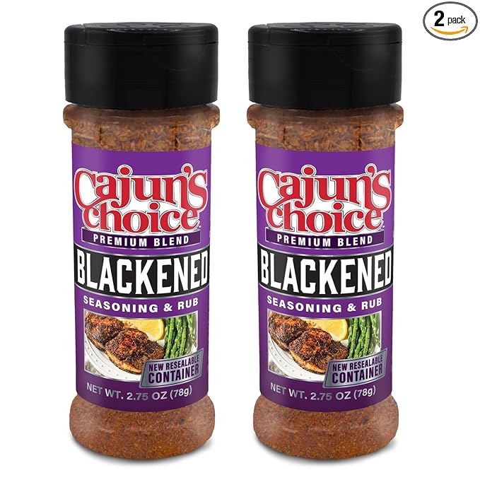 Cajun's Choice Blackened Seasoning - 2.75 oz Jar, Pack of 2, All Natural, Low Salt, Gluten-Free - Authentic Louisiana Spice for Fish & BBQ