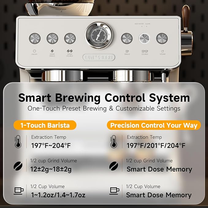 Espresso Machine with Grinder, 20 Bar Espresso Machine with Milk Frother, Expresso Coffee Machines for Home, Professional Espresso Maker, Cappuccino & Latte Machine for Home (White)