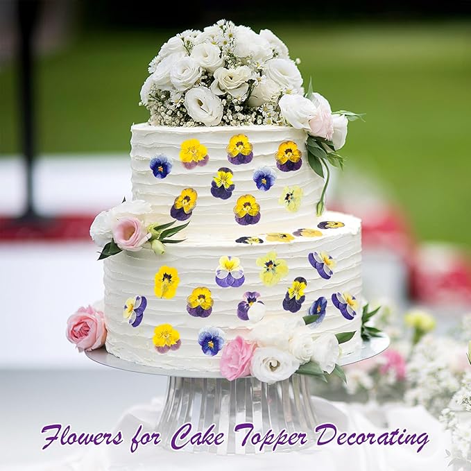 96 Pcs Natural Dried Pressed Edible Flowers for Cake Topper Decorating Cupcake Toppers Cocktails Resin Jewelry Making DIY Art Crafts(Purple,Flower Style)