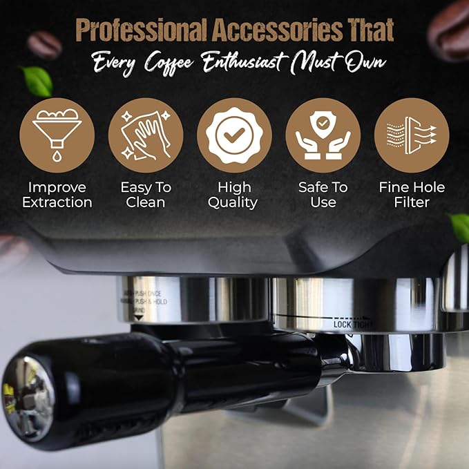54mm Bottomless Portafilter 3 Ears ABS Handle ??Fits Breville Barista Express, Bambino, Impress, Duo Temp Pro and Infuser ??Includes 18g Filter Basket Hands-Free Dosing Funnel & 1.7mm Puck Screen