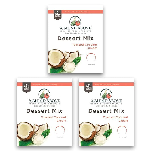 A Blend Above Toasted Coconut Cream Cheesecake Mix - No-Bake Desserts, All Natural, Vegan, Gluten Free, No MSG - Instant Dessert Mix, Fruit Dip, Bagel Topping, Frosting, Cheesecake Filling - Makes 16 Oz (Pack of 3)