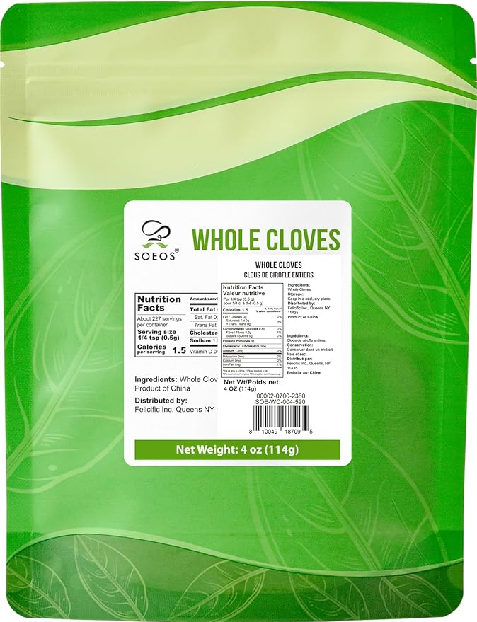 Soeos Whole Cloves 4 oz, Gluten Free, Non GMO, Kosher, Fresh Hand Picked Cloves, Great for Food and Tea