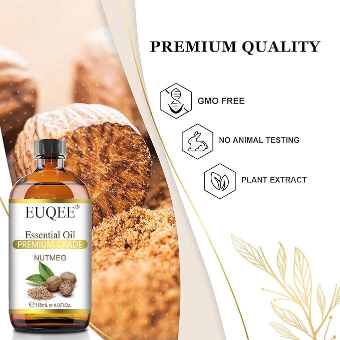 Nutmeg Essential Oil 118ML Large Capacity Nutmeg Oil Premium Aromatherapy Essential Oils with Glass Dropper for Candle Making, Soap Making-4oz