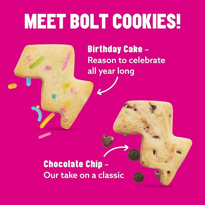 Mavericks Snacks Bolt Cookies Variety Pack ??Healthy Snacks for Kids & family ??Low Calorie Chocolate Chip & Birthday Cake Varieties; 2 Nutritious Snack Boxes - (16 Count Snack Packs Inside)