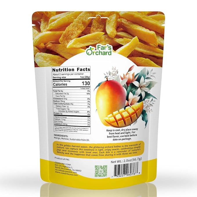 Far's Orchard Mango?츮hips ??4?츿ack (2?칚z Resealable Bags), Crunchy Dried Fruit Snack, Vegan, Non GMO, No Additives