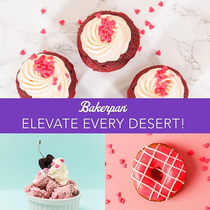 Bakerpan Heart Sprinkles for Baking, 4 Ounces Pink Heart Sprinkles Edible, Made in USA