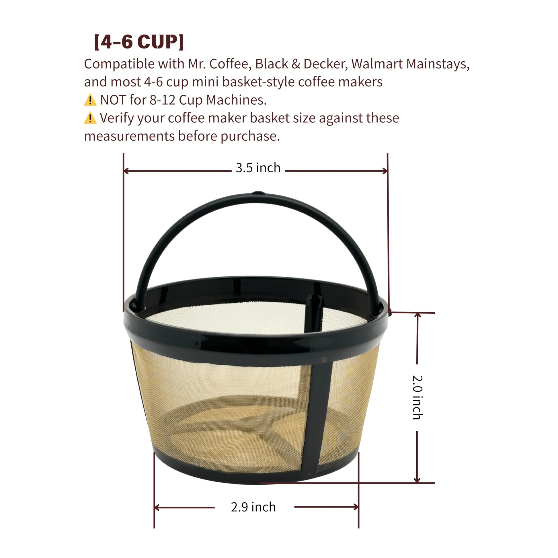 Tronmei 4-6 Cup Mini Reusable Coffee Filter for Mr. Coffee Black+Decker