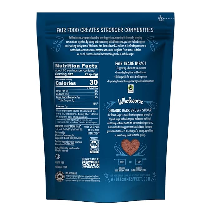 Wholesome Sweeteners 24-Ounce Organic Dark Brown Sugar, Fair Trade, Non GMO, Gluten Free & Vegan