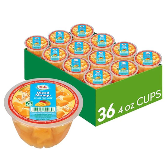 Dole Fruit Bowls Diced Mango in 100% Juice Snacks, 4oz 36 Total Cups, Gluten & Dairy Free, Bulk Lunch Snacks for Kids & Adults