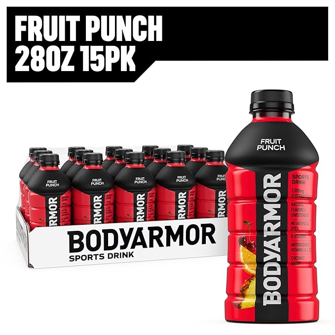 BODYARMOR Sports Drink Sports Beverage, Fruit Punch, Coconut Water Hydration, Natural Flavors With Vitamins, Potassium-Packed Electrolytes, Perfect For Athletes, 28 Fl Oz (Pack of 15)