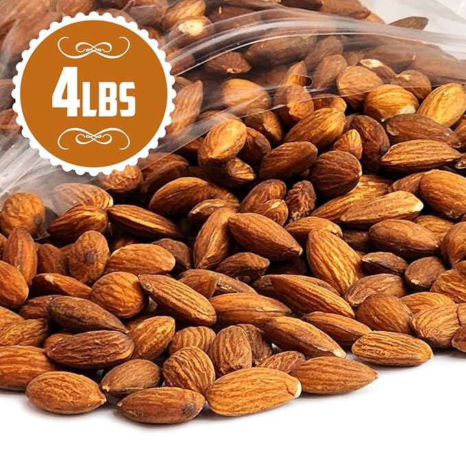 Almonds Roasted Unsalted - Fresh and Delicious Guilt Free Healthy Keto Snack Whole Unsalted Nuts Packed in Resealable Bag, Low Calories, Vegan, Gluten-Free, 4lbs