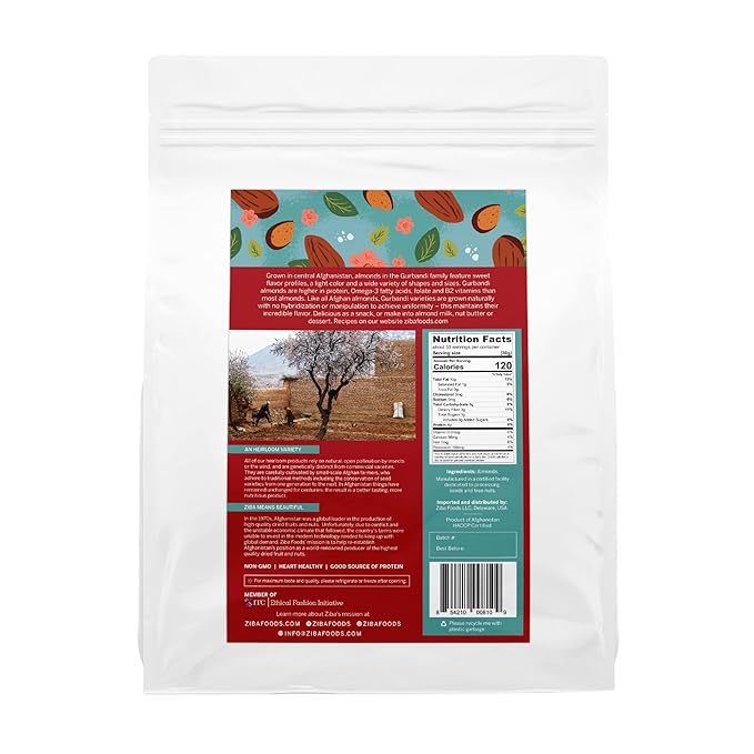 Ziba Foods Heirloom Gurbandi Raw Almonds | Non-GMO, Vegan, Whole 30 Friendly, Keto & Paleo | Heirloom Superfood Naturally High In Vegan Protein & Omega 3s, 2.2 lbs