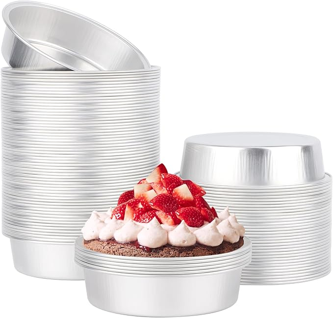 Beasea Aluminum Ramekins, 100 Pack 4" 7.3oz 215ml Mini Disposable Baking Foil Cups No Lids Ramekin Cup Cupcake Aluminum Baking Cups for Party - Silver