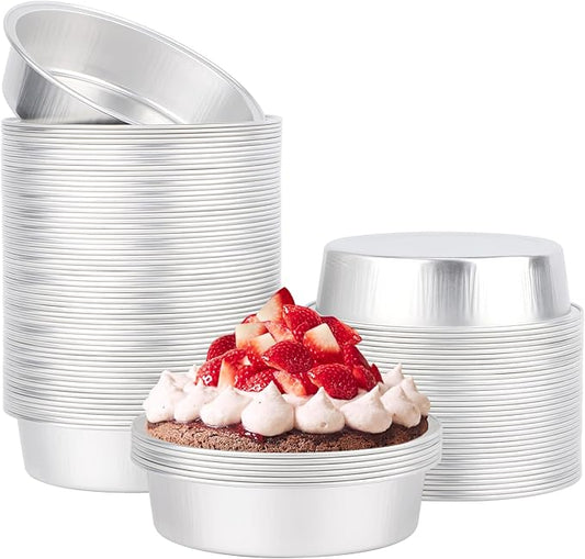 Beasea Aluminum Ramekins, 100 Pack 4" 7.3oz 215ml Mini Disposable Baking Foil Cups No Lids Ramekin Cup Cupcake Aluminum Baking Cups for Party - Silver