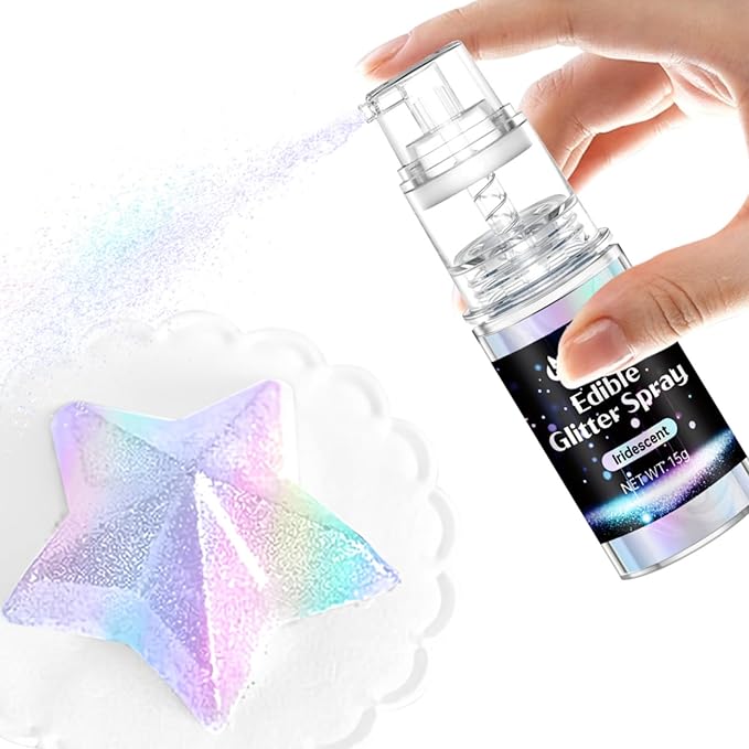 Iridescent Edible Glitter Spray - Herbeklab 15g Edible Glitter for Cakes, Food Grade Rainbow Spray for Cookie Decorating, Chocolate, Strawberries