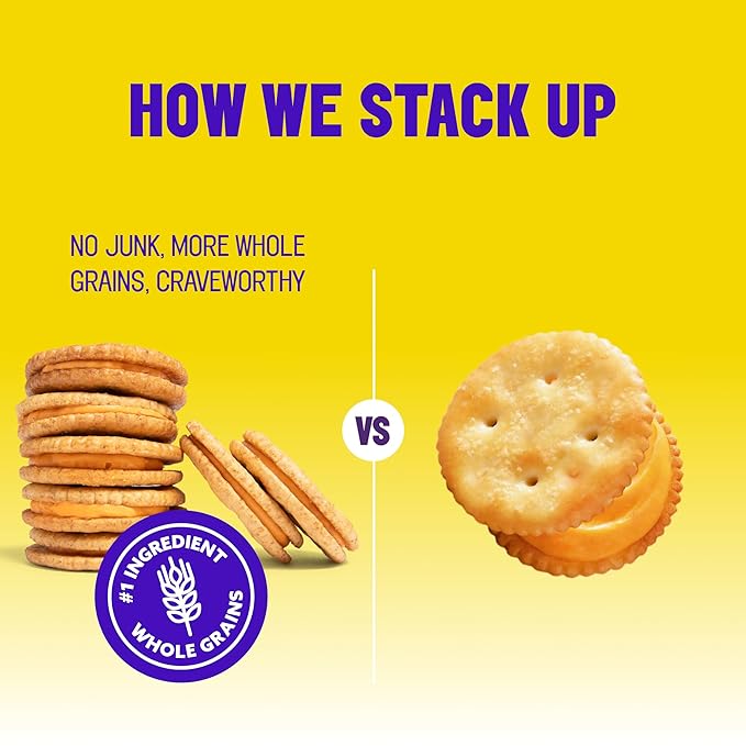 Mavericks Sandwich Crackers Cheddar - Cheese Filled Whole Grain Sandwich Cracker Snack Packs, Non-GMO - 7 oz Box (3 Pack)