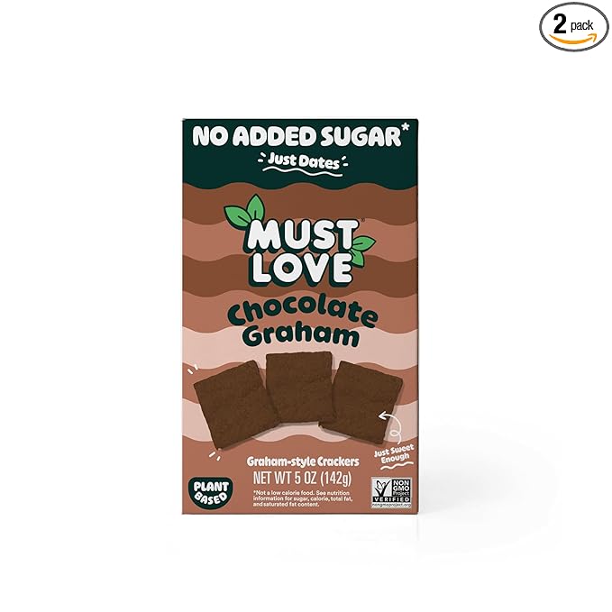 Must Love Chocolate Graham - 2 Pack - No Added Sugar, Sweetened with Dates - Great for Pie Crust, Mini S'mores - Simple Ingredients, Vegan, Plant-Based - Healthy Snacking for Whole Family, 5 Oz each
