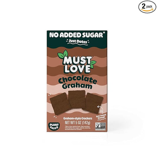 Must Love Chocolate Graham - 2 Pack - No Added Sugar, Sweetened with Dates - Great for Pie Crust, Mini S'mores - Simple Ingredients, Vegan, Plant-Based - Healthy Snacking for Whole Family, 5 Oz each