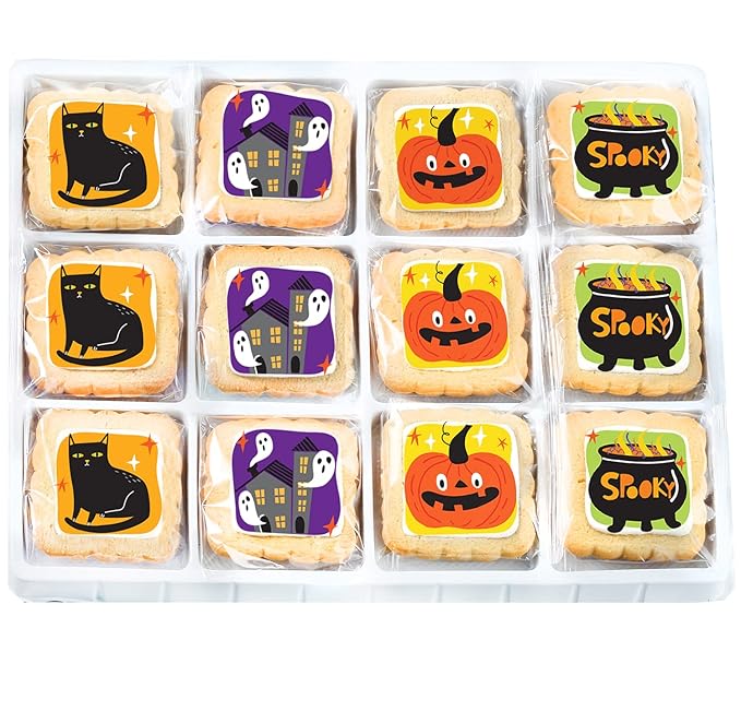 Halloween Cookies 12 Pack Decorated | INDIVIDUALLY WRAPPED Sugar Cookies | Gift Basket Pumpkin Ghosts Scary | Peanut & Nut Free