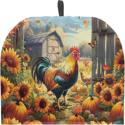 Rooster and Pumpkin Tea Cosy for Teapot Washable Tea Pot Cozy for Keeping Warm,Reusable Scratch Proof Kettle Cover for Breakfast Warmer