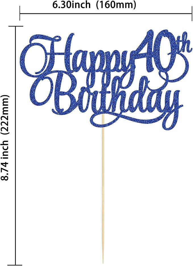 1 Pack Happy 40th Birthday Cake Topper Blue Glitter Number 40 Forty Years Old Birthday Cake Pick Decoration For 40th Birthday Celebrating Anniversary Party Supplies