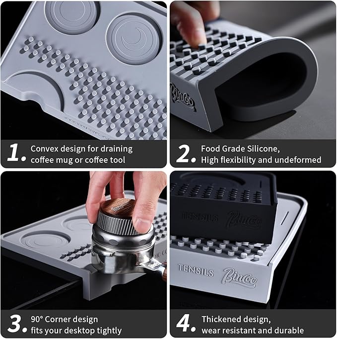 Espresso Tamping Mat for Counter - Ultra Thick Silicone Tamper Mat Coffee Bar Mat, 9.6''횞5.9'' Espresso Mat for Countertops,Fits for Baristas Home Kitchen Bar, Waterproof