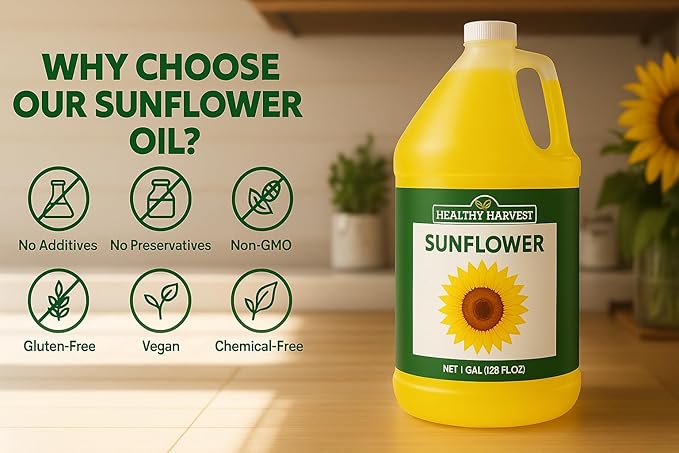 Healthy Harvest Non-GMO Sunflower Oil - Healthy Cooking Oil for Cooking, Baking, Frying & More - Naturally Processed to Retain Natural Antioxidants (One Gallon)