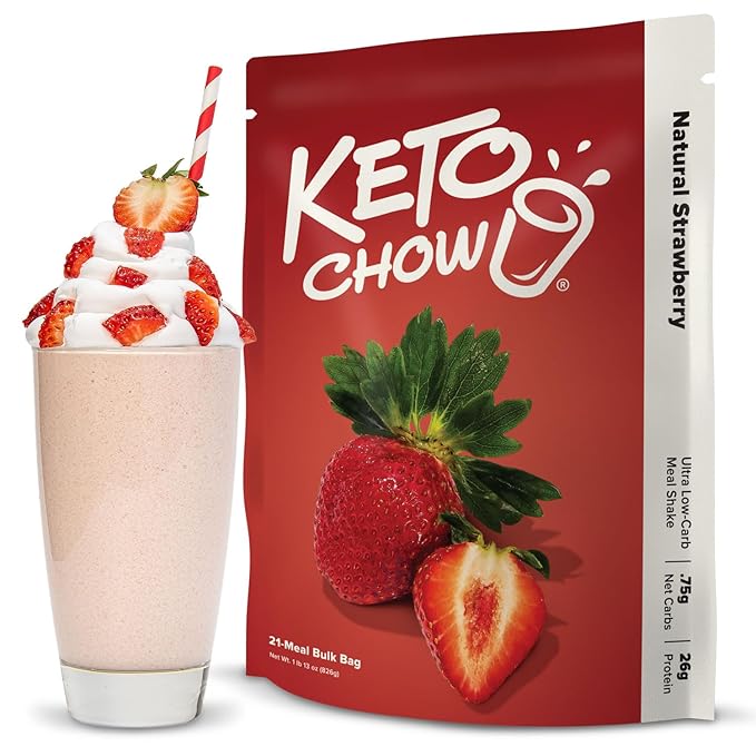 Keto Chow Natural Strawberry | Keto Meal Replacement Shake Powder | Nutritionally Complete | Low Carb | Delicious Easy Meal Substitute | Protein Rich You Choose The Fat | 21 Meal Serving