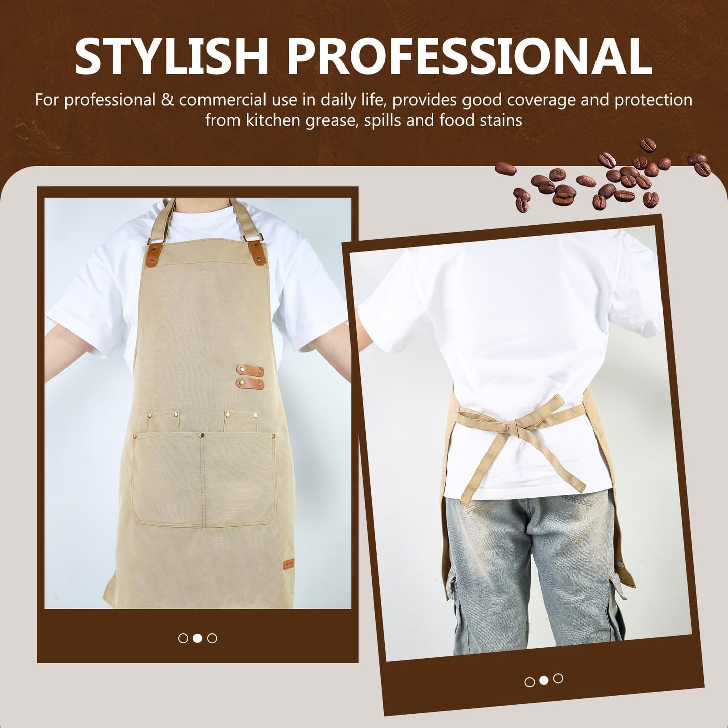 Chef Apron for Men Women with Pockets Adjustable Neck Strap, Heavy Duty Canvas Gardening Apron
