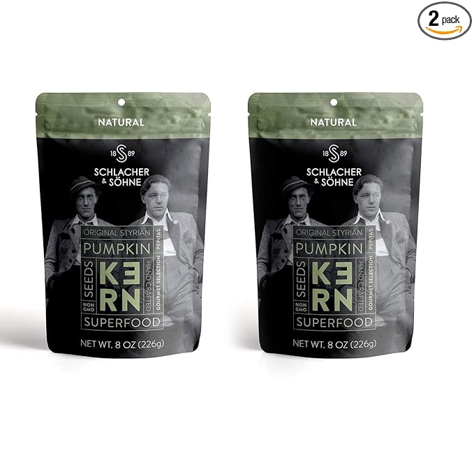 Schlacher & Söhne Styrian Pumpkin Seeds, 100% Pure & Natural, Premium Quality Pepitas, Healthy Snacks, Raw, Fresh Superfood, Unsalted, Full of Proteins, Made in Austria (2 Pack, Natural Seeds)