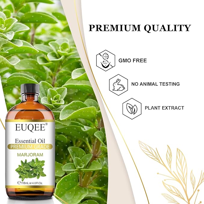 Marjoram Essential Oil 118 ml Large Bottle Premium Marjoram Oil with Glass Dropper Great for Diffusers, Soap Candle Making - 4 oz