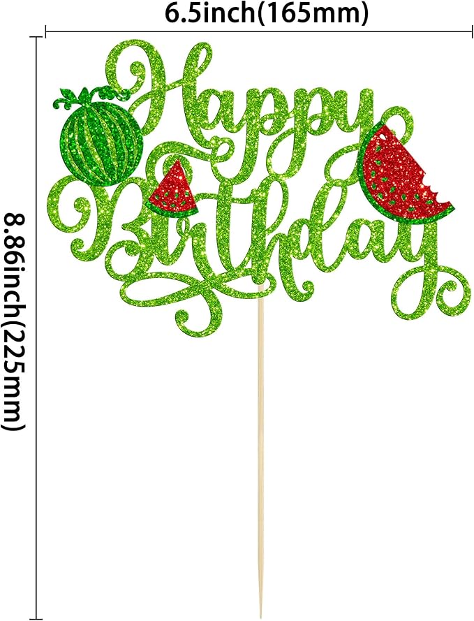 1 Pack Happy Birthday Cake Topper Glitter Watermelon Cupcake Pick Baby Shower Watermelon Fruit Kids Birthday Party Cupcake Decoration Supplies
