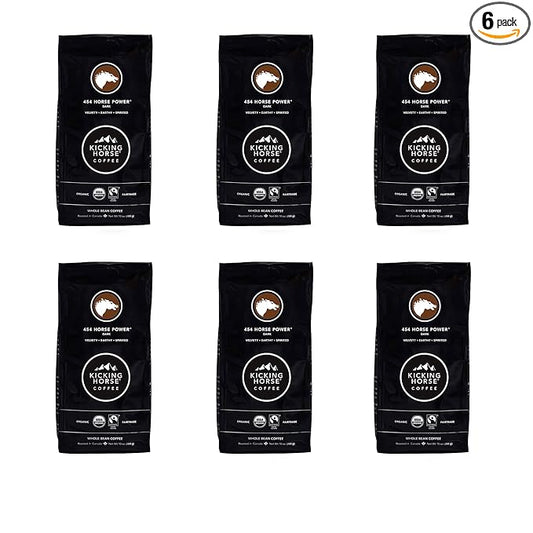 Kicking Horse Coffee, 454 Horse Power, Dark Roast, Whole Bean, 10 oz - Certified Organic, Fairtrade, Kosher Coffee 10 Ounce (Pack of 6)