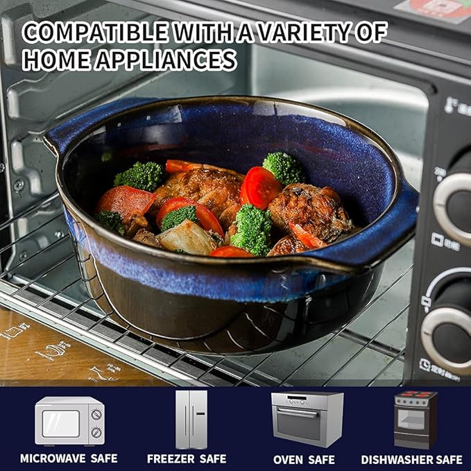 KOOV Ceramic Casserole Dish with Lid Oven Safe, 2 Quart Casserole Dishes, Covered Round Casseroles Dish Set, 9 inch Baking dish With Lid for Dinner, Deep Casseroles Cookware Set, Reactive Glaze