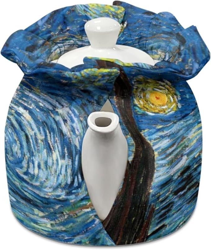 Starry Night Oil Painting Tea Pot Cosy Dust Proof Insulating Tea Pot Cozies for Teapots Kitchen Accessory Home Table Decorative Breakfast Warmer Teapot Cozies