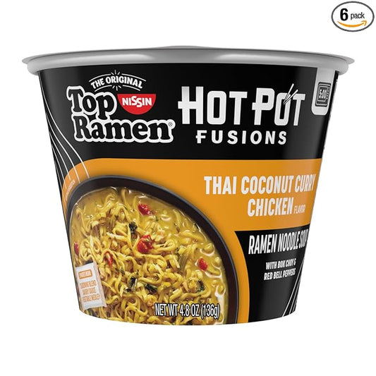 Top Ramen Hot Pot Fusions Thai Coconut Curry Chicken, 4.8 Ounce (Pack of 6)