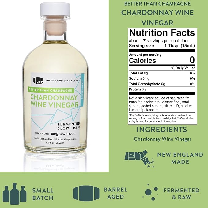 American Vinegar Works - Essentials Kitchen Vinegars - Includes Apple Cider, Red Wine, Rice Wine, and Chardonnay Wine Vinegars - Packed in a Custom Box - Great for Gifts - 8.5 oz Bottles - 4 Pack
