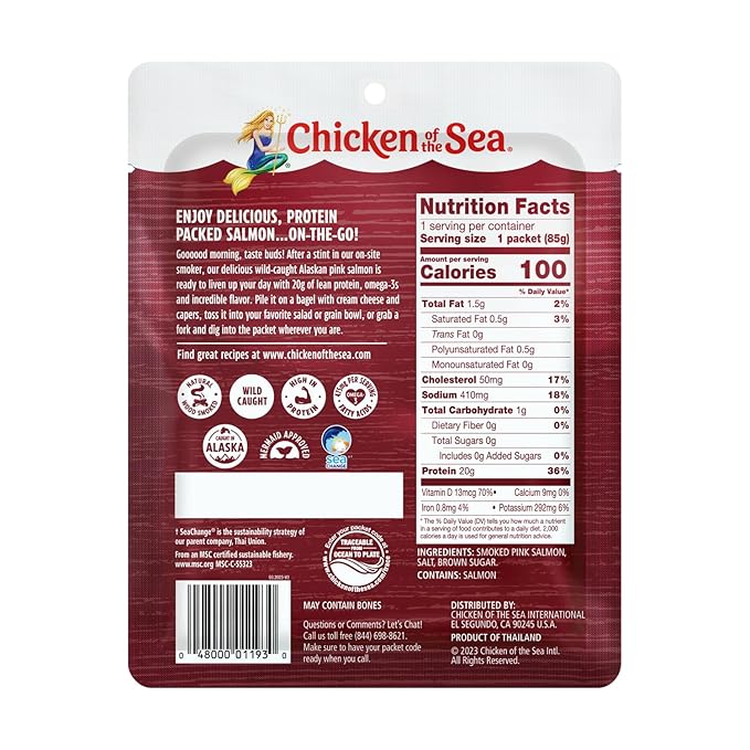 Chicken of the Sea Alaskan Smoked Salmon, 3 Ounce Pouch (Pack of 1), Wild Caught Salmon, Skinless & Boneless