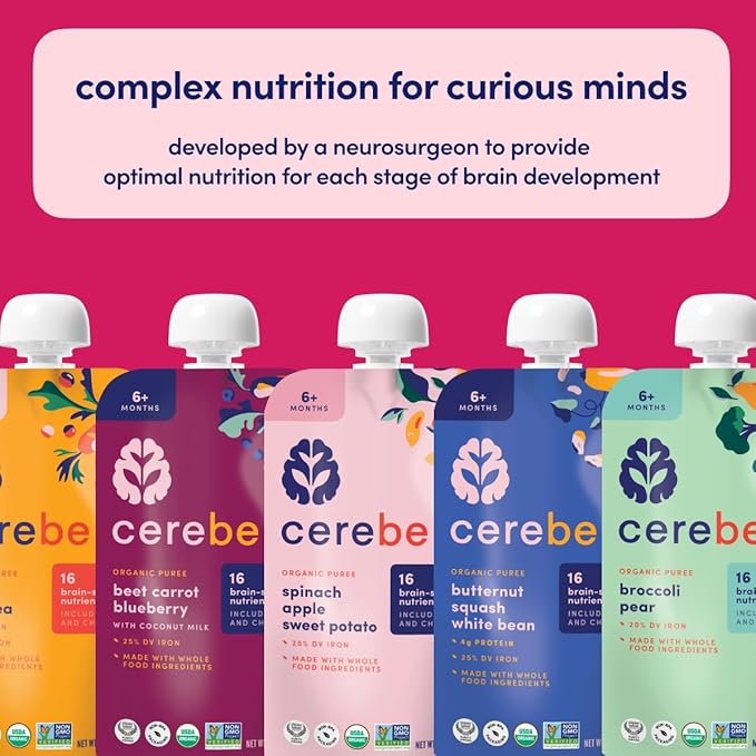 Cerebelly Baby Food Pouches ??Organic Dairy Free Smoothies for Toddlers | No Added Sugar, Fiber, Non-GMO | Baby Smoothie Pouches | 4 Ounce BPA-Free Pouch | Spinach Strawberry Banana | 6 Count
