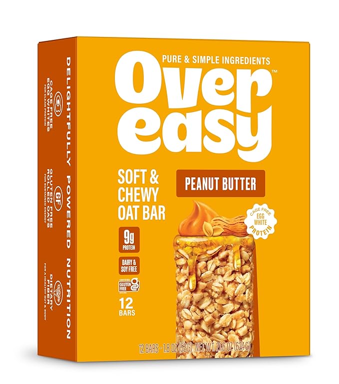 Over Easy Peanut Butter Soft and Chewy Oatmeal Breakfast Bars - Granola and Protein Bars - 12 Energy Snack Bars - Clean, Gluten Free, Dairy Free, Soy Free and Kosher